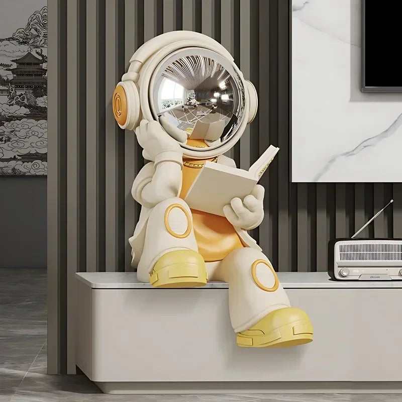 Creative Reading Astronaut Activity Figure Resin Sculpture Desktop Decoration Accessories,sound System,home Decorationpiggy Bank