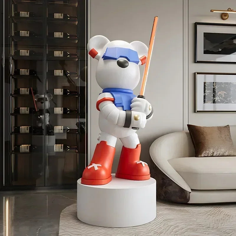 Creative Cool Light Sword Violent Bear Floor Ornaments, Light Luxury Home Living Room TV Cabinet Decoration European Sculpture