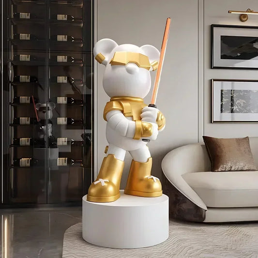 Creative Cool Light Sword Violent Bear Floor Ornaments, Light Luxury Home Living Room TV Cabinet Decoration European Sculpture