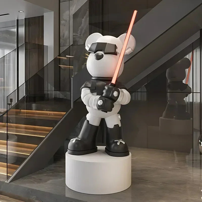 Creative Cool Light Sword Violent Bear Floor Ornaments, Light Luxury Home Living Room TV Cabinet Decoration European Sculpture