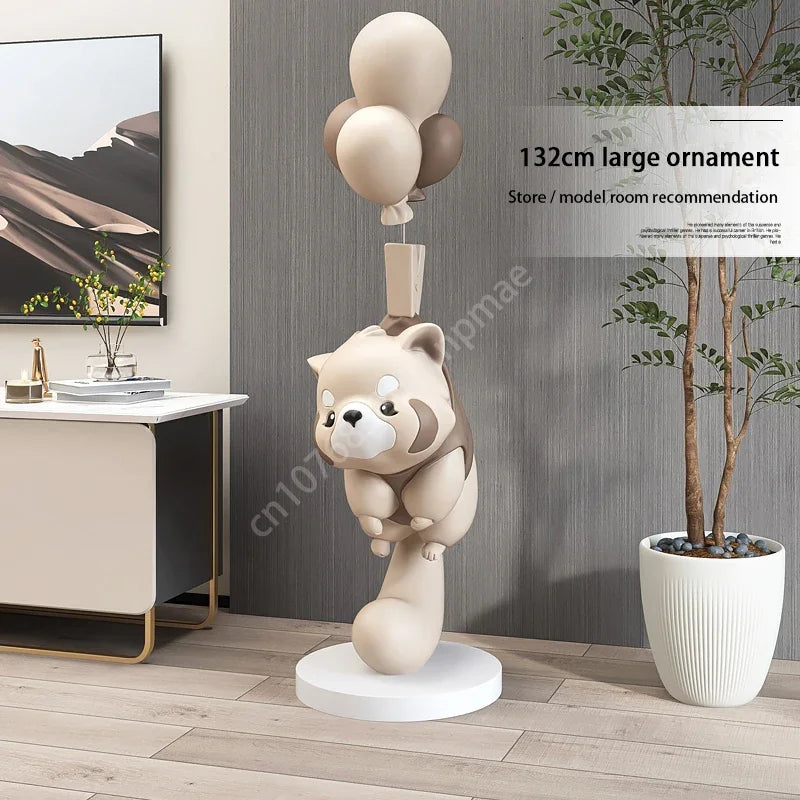 Creative Large Raccoon Living Room Resin Floor Carving Home Decoration FRP Animal Decoration Statue Tray Housewarming Gift